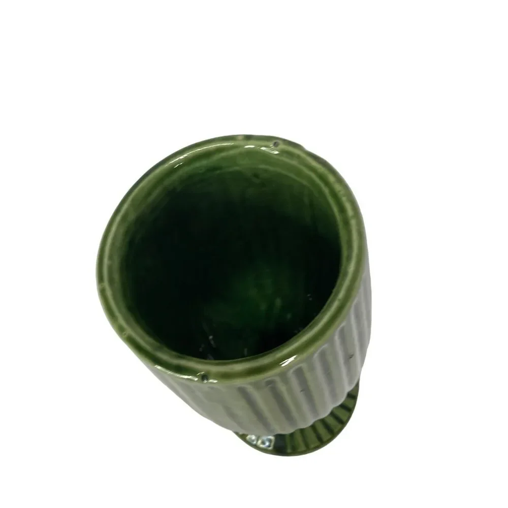 Pottery  Footed Vase‎ Goblet MCM Green Farm Cottage Pedestal  7.5